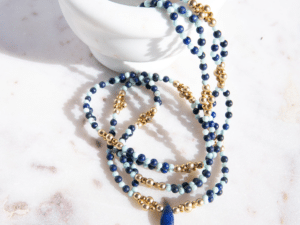 Tantric Necklace: Lapis Lazuli, Larimar, and Gold Plated Hematite